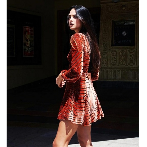 Line & Dot Nouveau Mini Swing Rust Dress - Picture 2 of 8